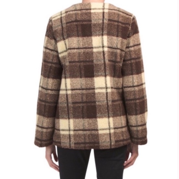 NEW Sanctuary Brown Plaid Snap Sherpa Teddy Coat M - Picture 3 of 10